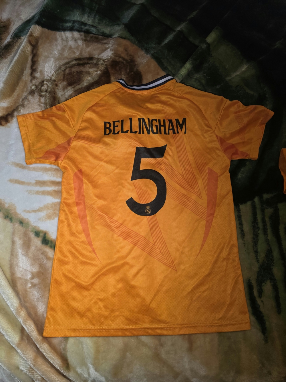 Men's Orange Real Madrid Soccer Jersey with Bellingham 5